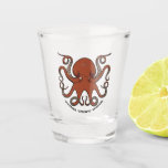 Fierce Red Octopus With Curling Tentacles Cartoon Shot Glass at Zazzle