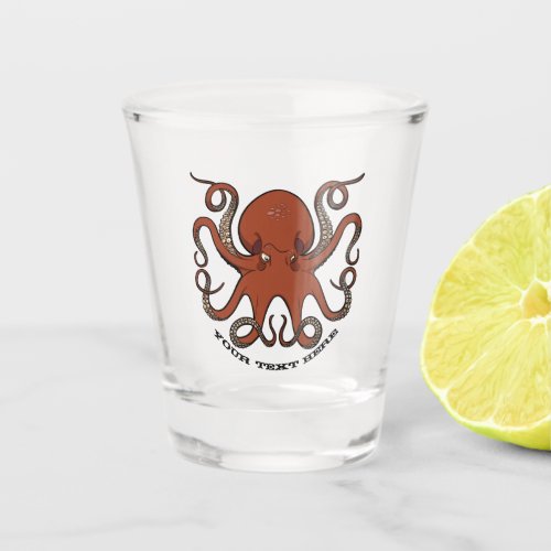 Fierce Red Octopus With Curling Tentacles Cartoon Shot Glass