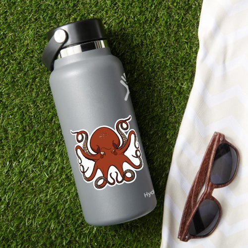Fierce Red Octopus With Curling Tentacles Cartoon Sticker