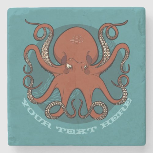 Fierce Red Octopus With Curling Tentacles Cartoon Stone Coaster