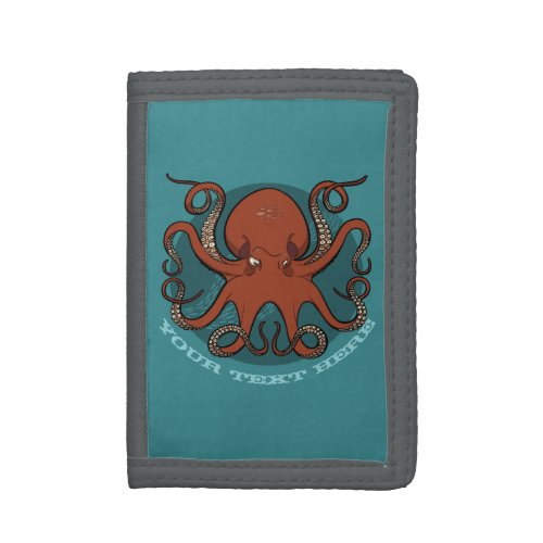 Fierce Red Octopus With Curling Tentacles Cartoon Trifold Wallet