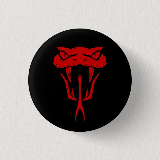 Fierce Red Snake Face - Black Button (Front)