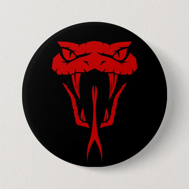 Fierce Red Snake Face - Black Large  Button (Front)
