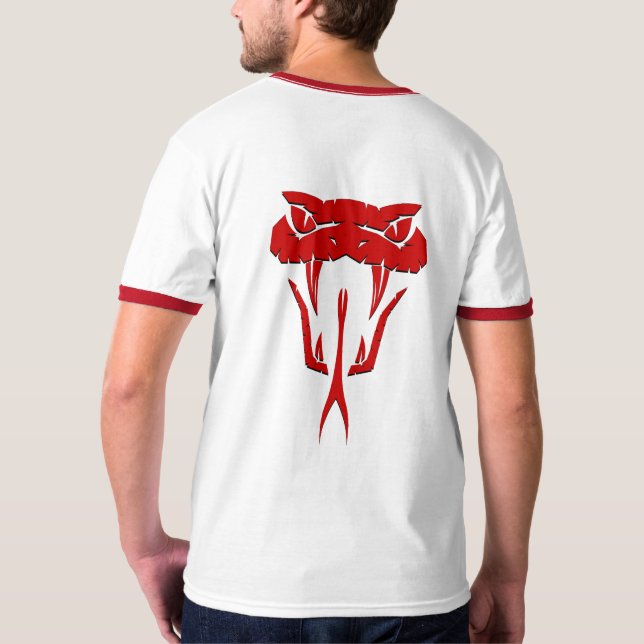 Fierce Red Snake Face Ringer T-Shirt (Back)