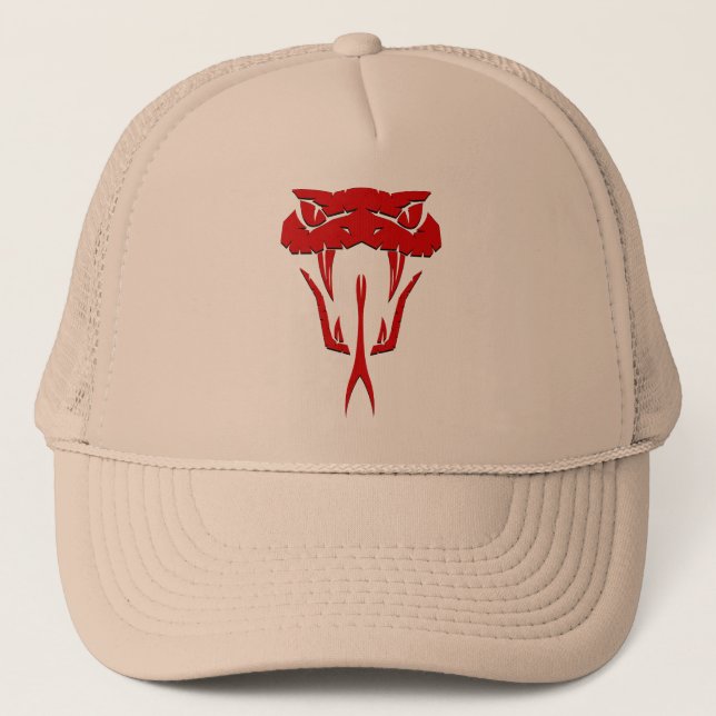 Fierce Red Snake Face  Trucker Hat (Front)