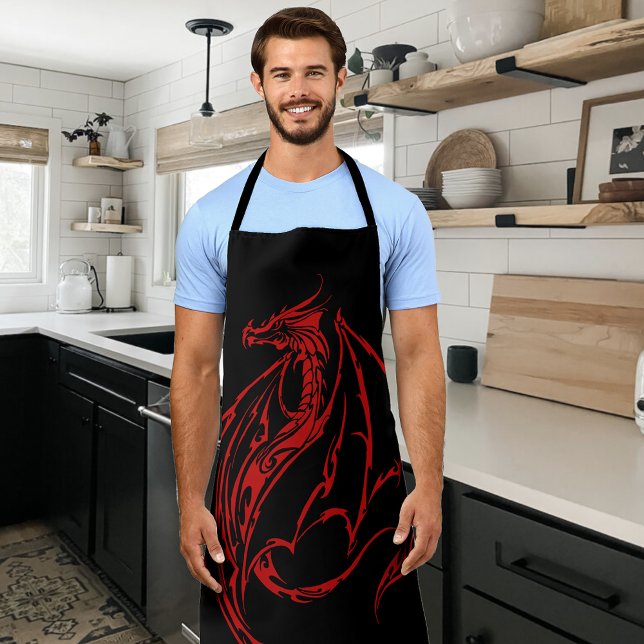 Fierce Red Tribal Dragon Silhouette Fantasy Apron (Creator Uploaded)