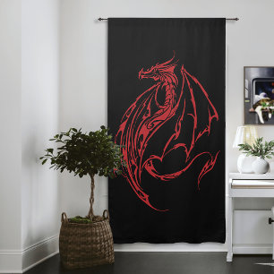 Fierce Red Tribal Dragon Silhouette Fantasy Blackout Curtains