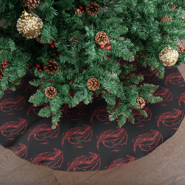 Fierce Red Tribal Dragon Silhouette Fantasy Brushed Polyester Tree Skirt (Creator Uploaded)