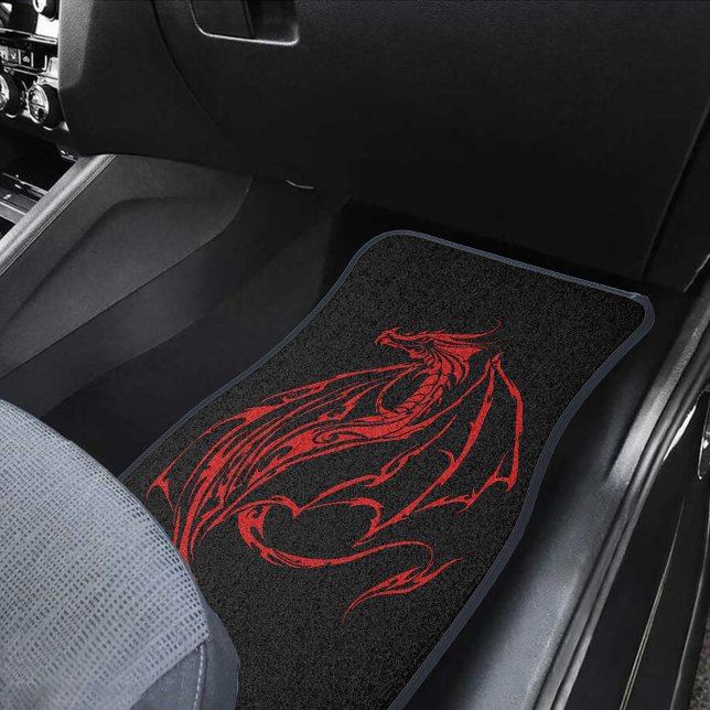 Fierce Red Tribal Dragon Silhouette Fantasy Car Floor Mat (Creator Uploaded)