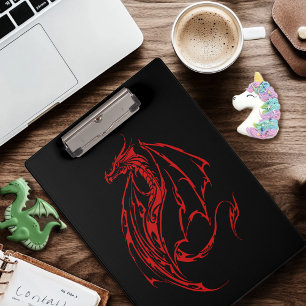 Fierce Red Tribal Dragon Silhouette Fantasy Clipboard