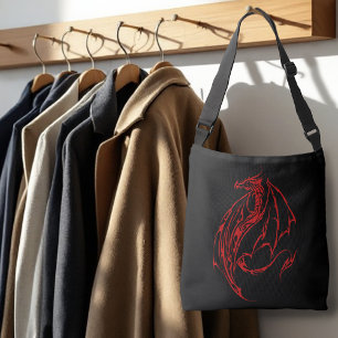 Fierce Red Tribal Dragon Silhouette Fantasy Crossbody Bag
