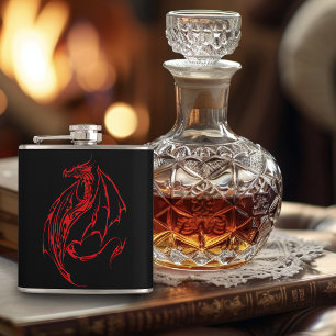 Fierce Red Tribal Dragon Silhouette Fantasy Flask