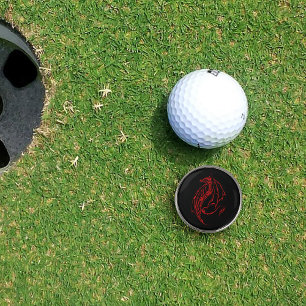 Fierce Red Tribal Dragon Silhouette Fantasy Golf Ball Marker