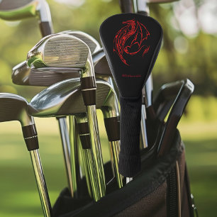 Fierce Red Tribal Dragon Silhouette Fantasy Golf Head Cover