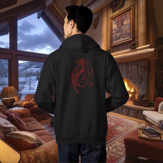 Fierce Red Tribal Dragon Silhouette Fantasy Hoodie (Creator Uploaded)