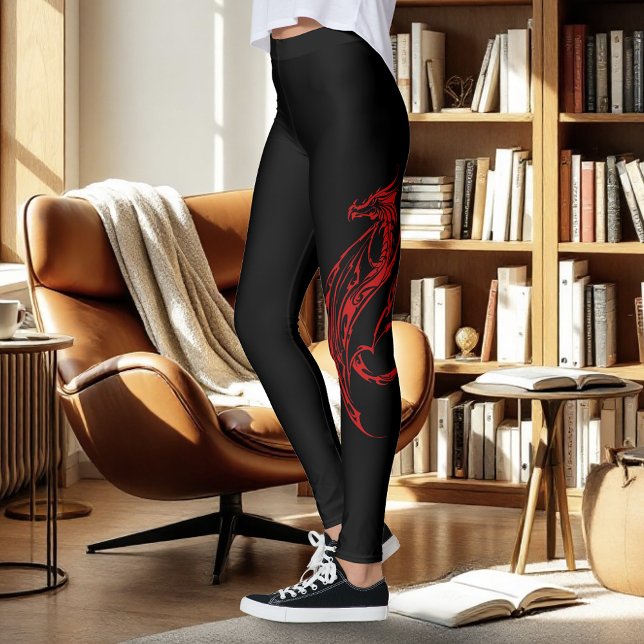 Fierce Red Tribal Dragon Silhouette Fantasy Leggings (Creator Uploaded)