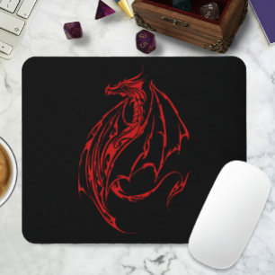 Fierce Red Tribal Dragon Silhouette Fantasy Mouse Pad