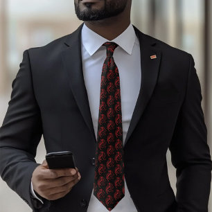 Fierce Red Tribal Dragon Silhouette Fantasy Neck Tie