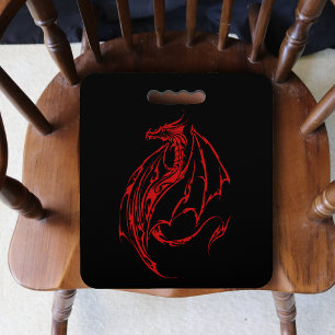 Fierce Red Tribal Dragon Silhouette Fantasy Seat Cushion