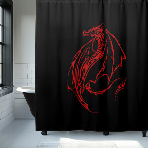 Fierce Red Tribal Dragon Silhouette Fantasy Shower Curtain