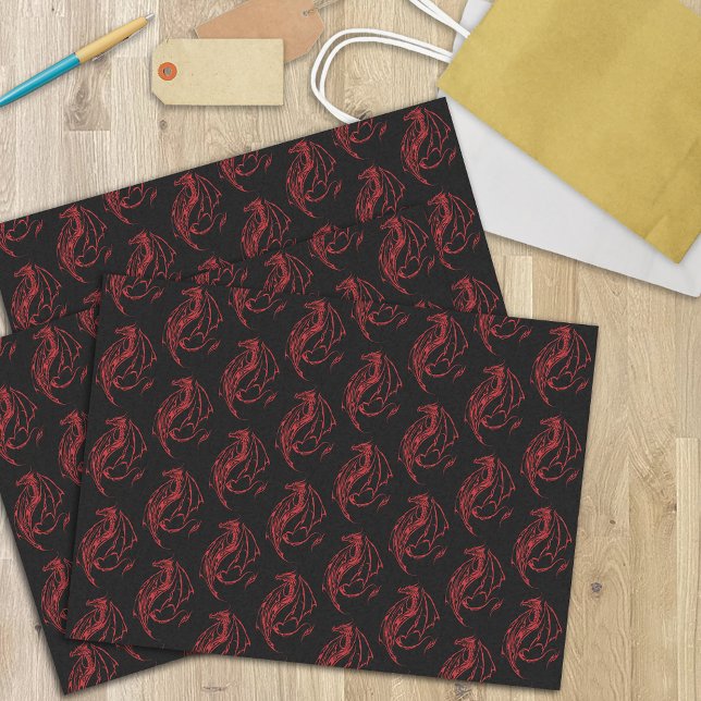 Fierce Red Tribal Dragon Silhouette Fantasy Tissue Paper (Creator Uploaded)