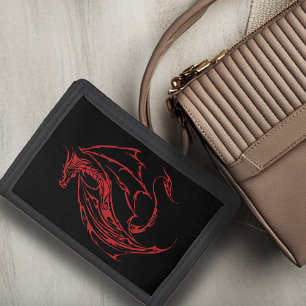 Fierce Red Tribal Dragon Silhouette Fantasy Tri-fold Wallet