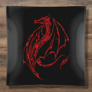 Fierce Red Tribal Dragon Silhouette Fantasy Trinket Tray