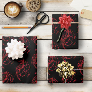 Fierce Red Tribal Dragon Silhouette Fantasy Wrapping Paper Sheets