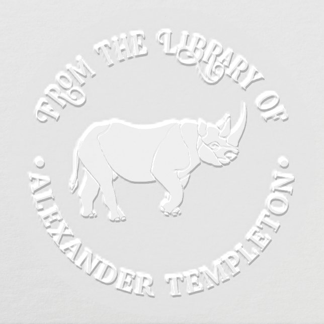 Fierce Rhinoceros Silhouette Library Book Name Embosser (Design)