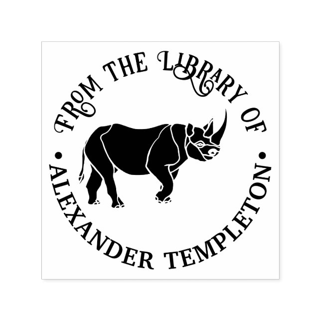 Fierce Rhinoceros Silhouette Library Book Name Self-inking Stamp (Design)