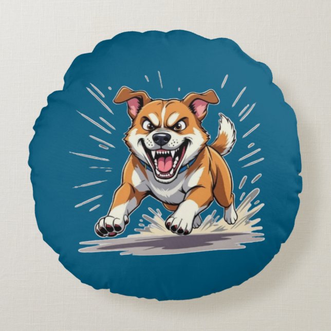 Fierce Running Dog – Power & Motion Illustration Round Pillow (Front)