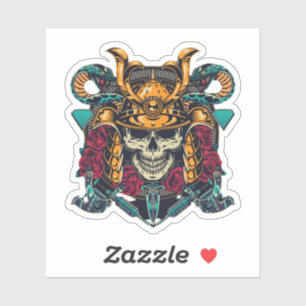 Fierce Samurai Skull Vintage Tattoo Art Sticker