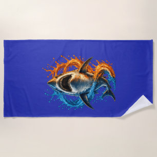 Fierce Shark Beach Towel – Blue & Orange Ocean Spl
