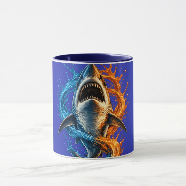 Fierce Shark Beach Towel – Blue & Orange Ocean Spl Mug (Center)