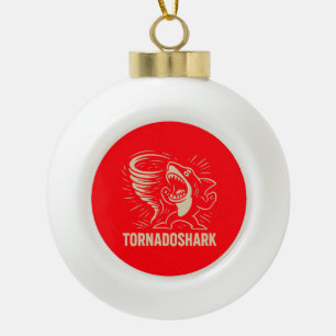 Fierce shark tornado art design for viral ceramic ball christmas ornament