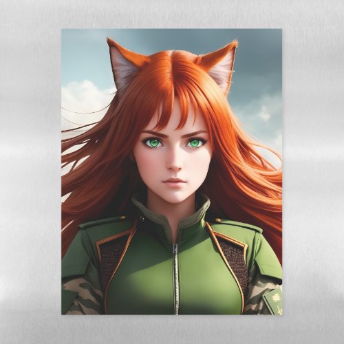 Fierce soldier catgirl with piercing green eyes magnetic dry erase sheet