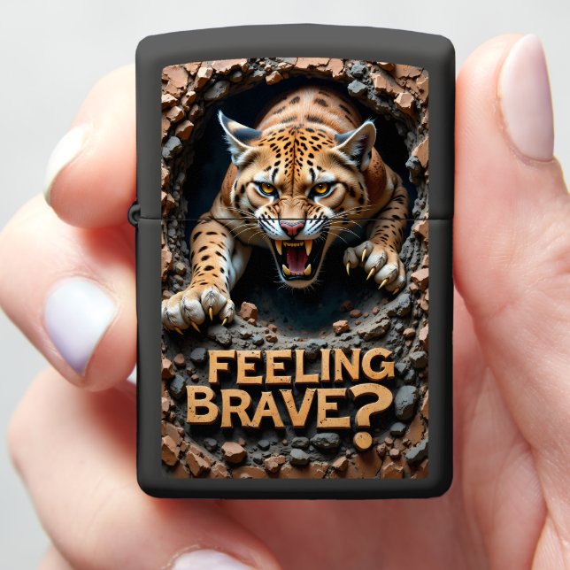 🐆 Fierce Spotted Cougar Bursting Rocks Zippo Lighter (In Hand)