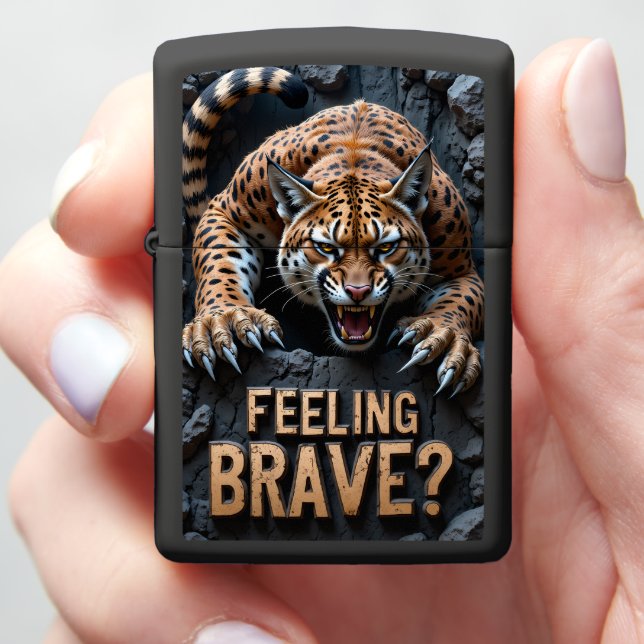 🐆 Fierce Spotted Cougar Climbing Rock Zippo Lighter (In Hand)