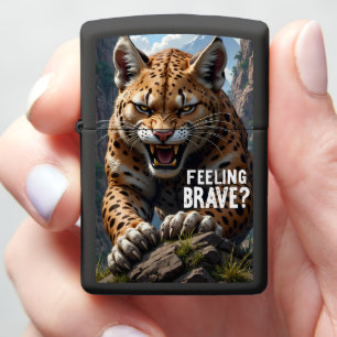 🐆 Fierce Spotted Cougar Crouching Rocks Zippo Lighter