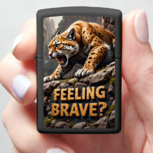 Fierce Spotted Cougar Head Rocks Zippo Lighter