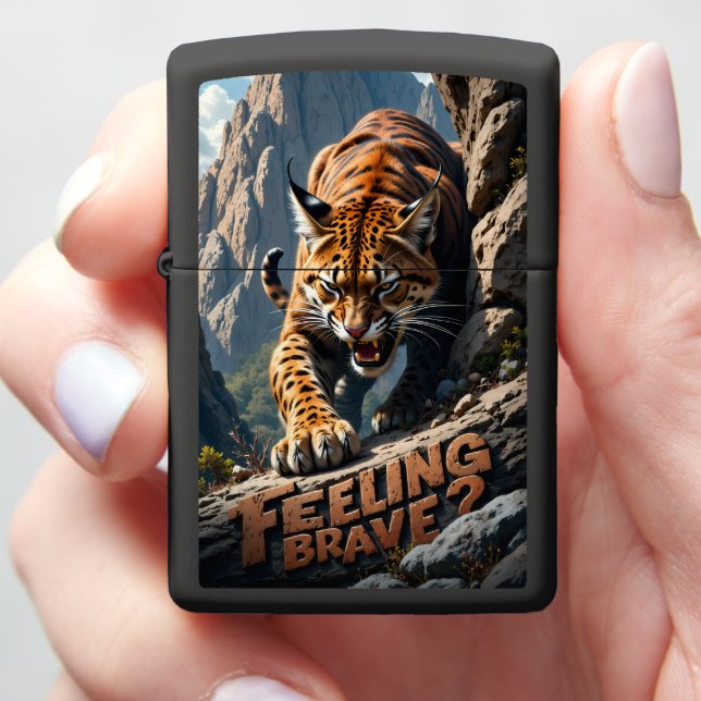 🐆 Fierce Spotted Cougar Mountain Rocks Zippo Lighter (In Hand)