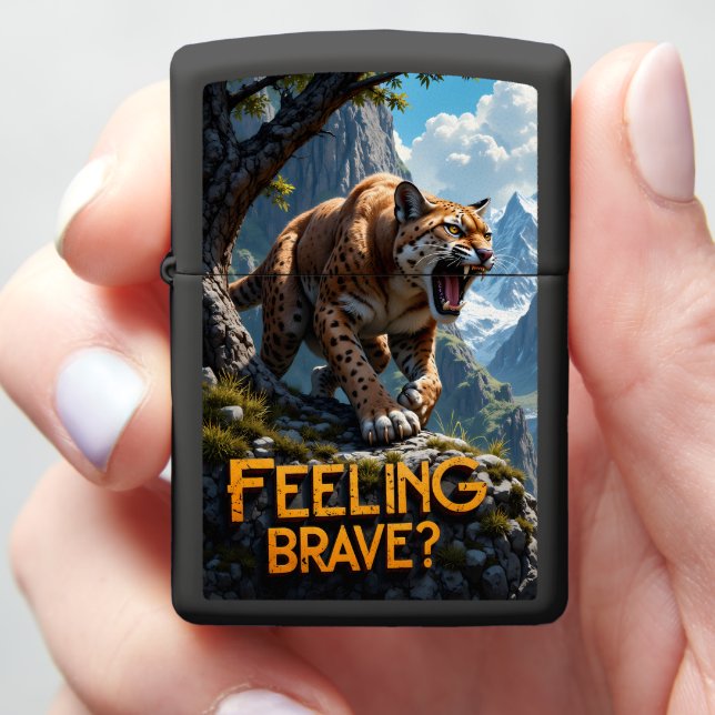 🐆 Fierce Spotted Cougar Snowy Mountains Zippo Lighter (In Hand)