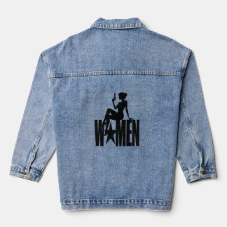 Fierce Spy Woman Silhouette Action Typography Denim Jacket