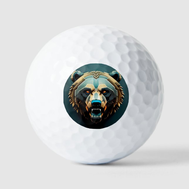 Fierce Stylized Bear Art  Golf Balls (Front)