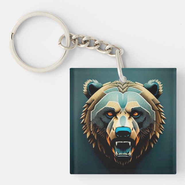 Fierce Stylized Bear Art  Keychain (Front)