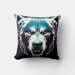 Fierce Stylized Bear Art With Abstract Neon Highli Throw Pillow