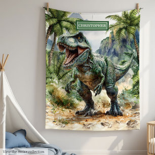 Fierce T-Rex Dinosaur Blanket Custom Boy Name