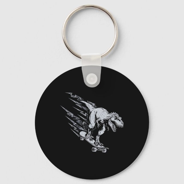 Fierce T-rex Skateboarding Lightning Speed  Keychain (Front)
