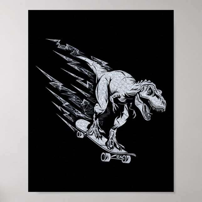 Fierce T-rex Skateboarding Lightning Speed  Poster (Front)