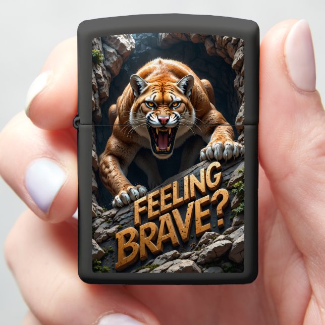 🐆 Fierce Tan Cougar Emerging Cave Zippo Lighter (In Hand)